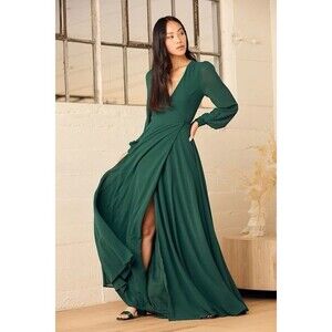 NWT! Lulus My Whole Heart Emerald Green Long Sleeve Wrap Dress Size XL